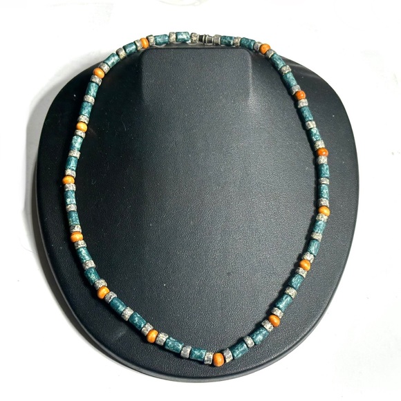 Wooden Multi Color Small Bead Necklace Boho Hippie Unisex Barrel Close - Picture 2 of 6